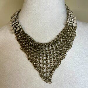 Banana Republic Chainmail and Pink Rhinestone Statement Necklace